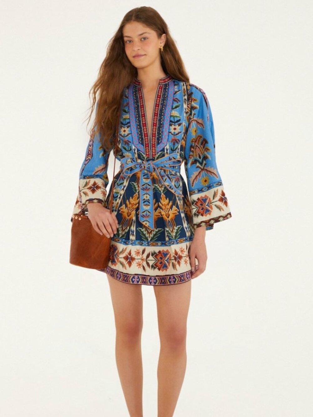 Farm blue embroidered tapestry mini dress